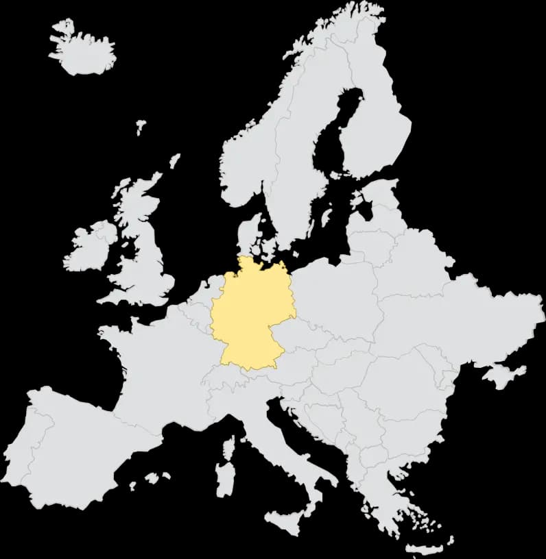 Europakarte mit Hervorhebung von Deutschland — Technogoal Betriebsregion